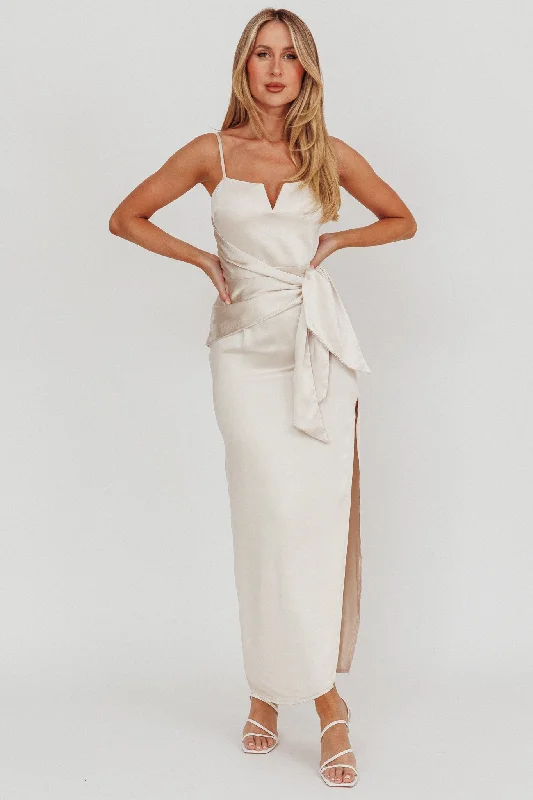 Celestine Waist Tie Satin Maxi Dress Light Champagne Business