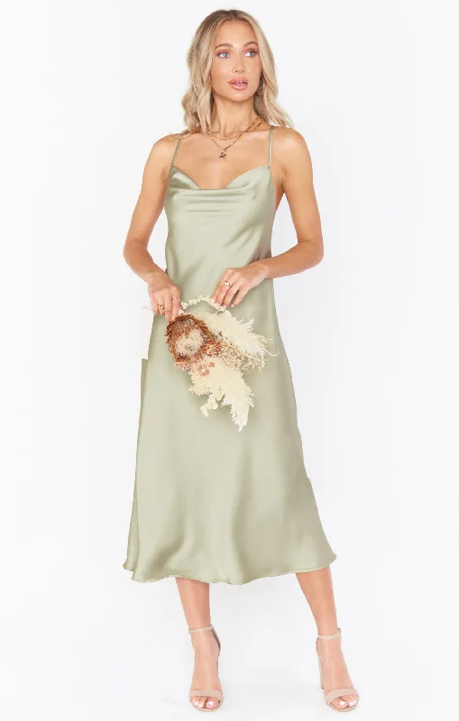 Verona Cowl Dress ~ Moss Green Luxe Satin Athletic Women's 
