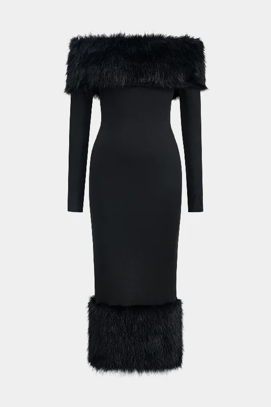 Feather Off Shoulder Long Sleeve Maxi Dress Laid - back Women's Style
