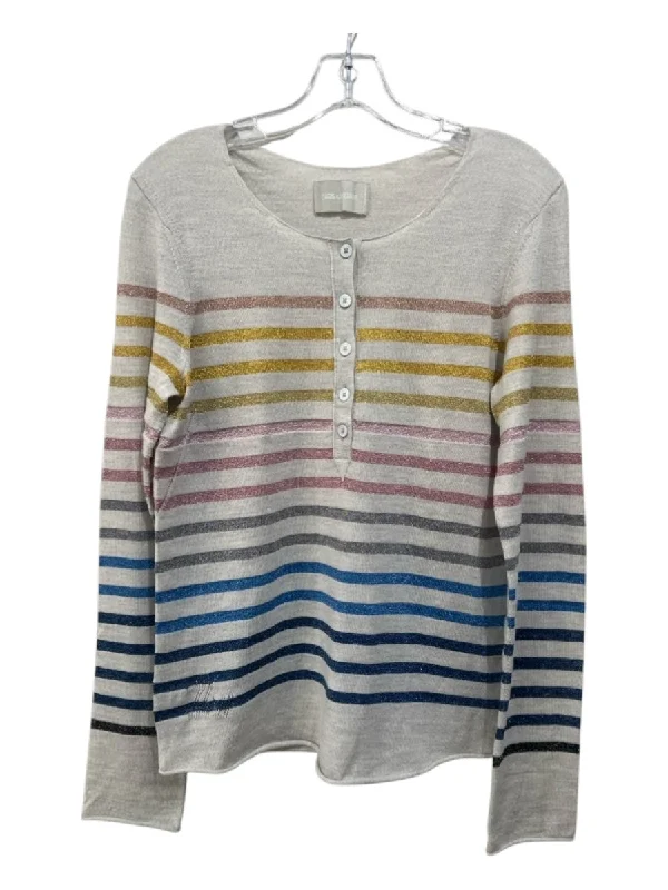 Zadig & Voltaire Size M/L Gray & multi Cashmere Blend Horizontal Stripes Top Luxurious Women's High -  end