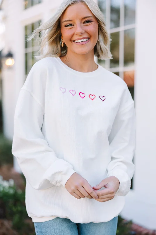 I Heart You White Embroidered Sweatshirt Earthy Women's Hemp - based