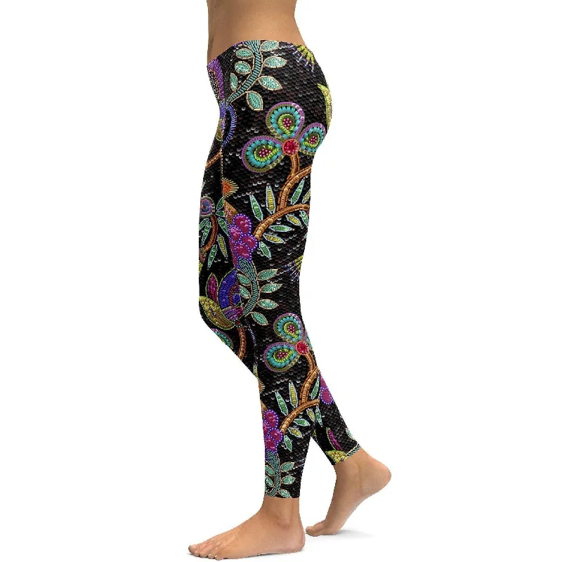 Faux Paillette Flower Leggings Refined Women's Classic 
