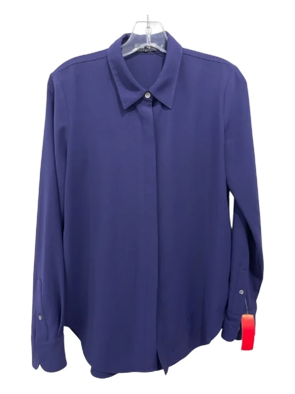 Theory Size P Dark Purple Polyester Button Up Collar Long Sleeve Top Vintage Women's 1970S 