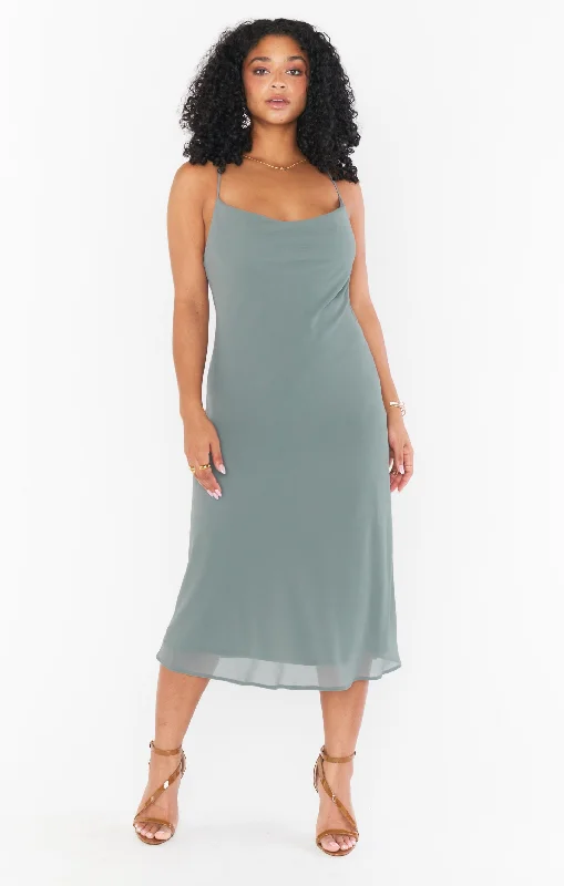 Verona Cowl Dress ~ Deep Sage Chiffon Australian Beach