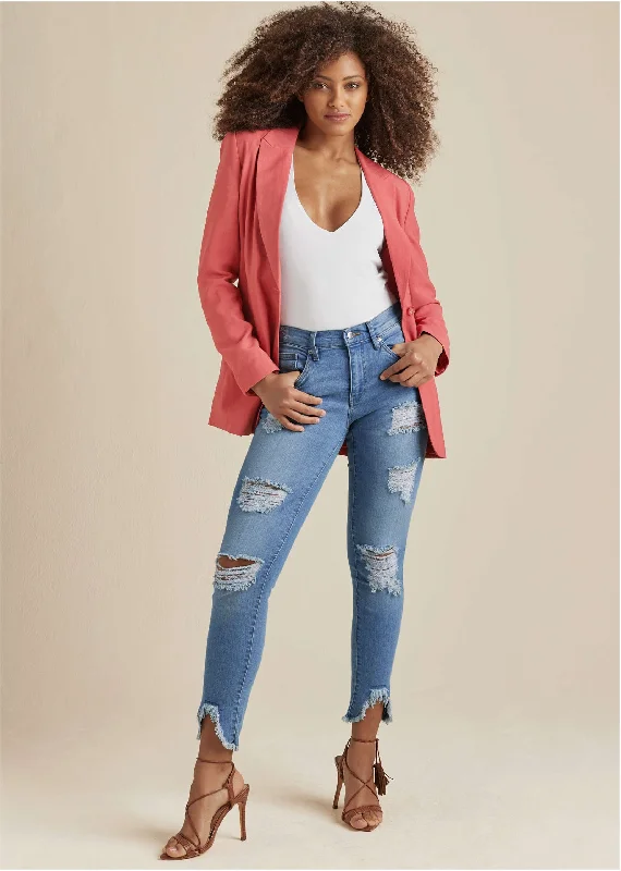Triangle Hem Jeans - Medium Wash Polished Women's Silk