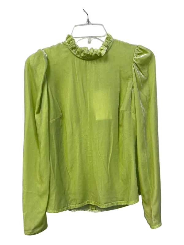 Ulla Johnson Size 2 PIstachio Viscose Velvet Back Zip Ruffle Neckline Top Monochromatic Office Style