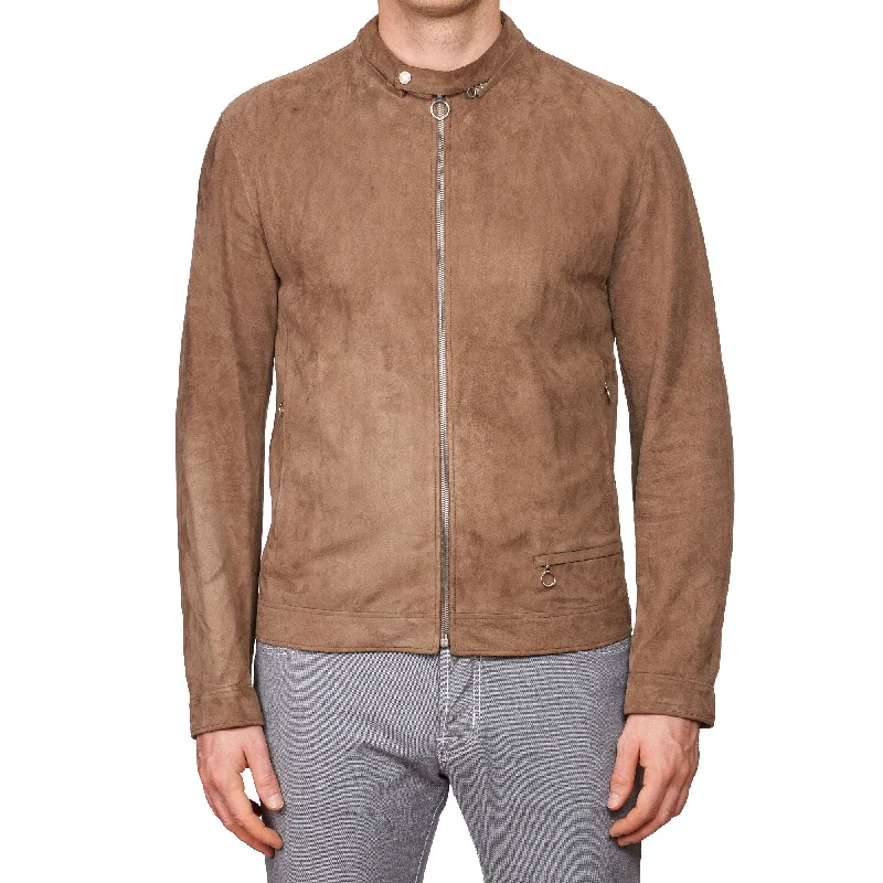 SERAPHIN Brown Suede Goat Leather Unlined Cafe Racer Biker Jacket FR 50 US M Athletic Women's 