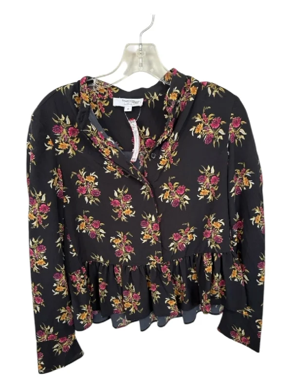 Thakoon Size 0 Black & Yellow Polyester Long Sleeve Botanical Top Confident Women's High - fashion