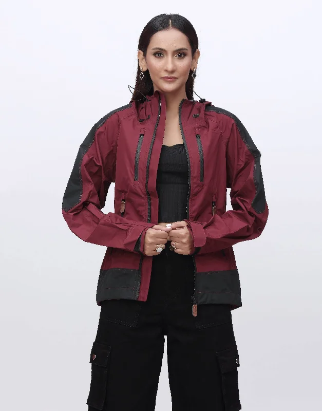 Parachute Hoodie Jacket-Red Laid - back Women's Style