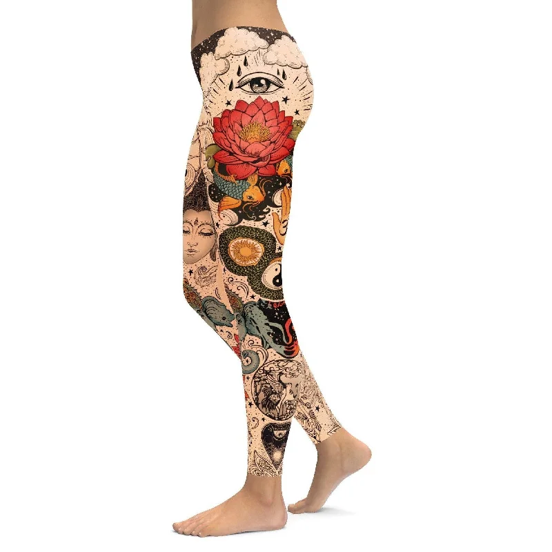 Tattooed Lotus Leggings Cozy Women's Winter