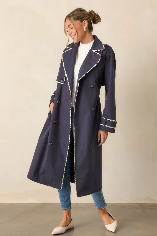 A Crazy Idea Navy RicRac Trench Coat Modern Women's 