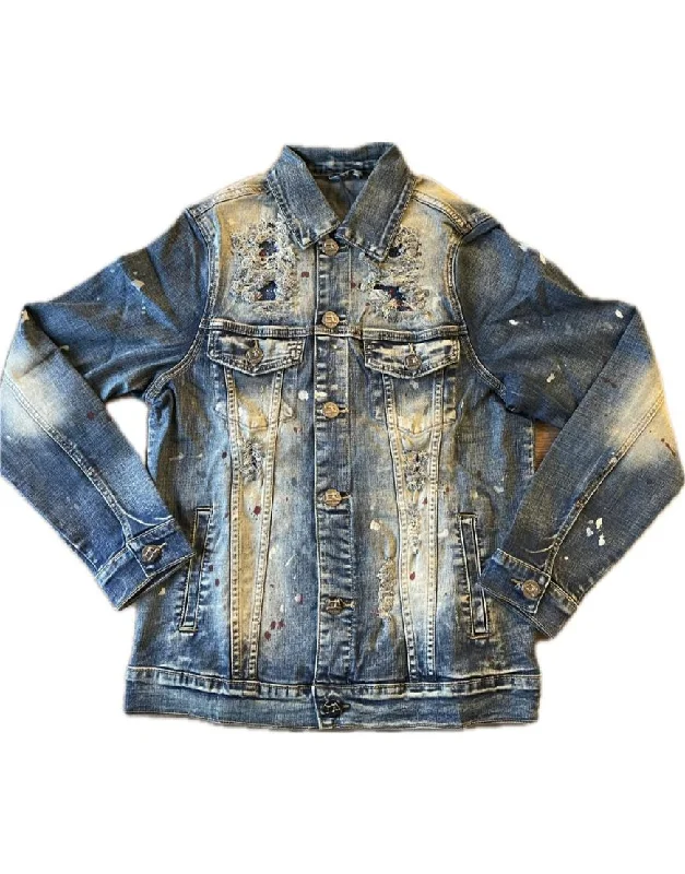 Distressed Denim Jacket  Stretchable Traditional Women's Wool