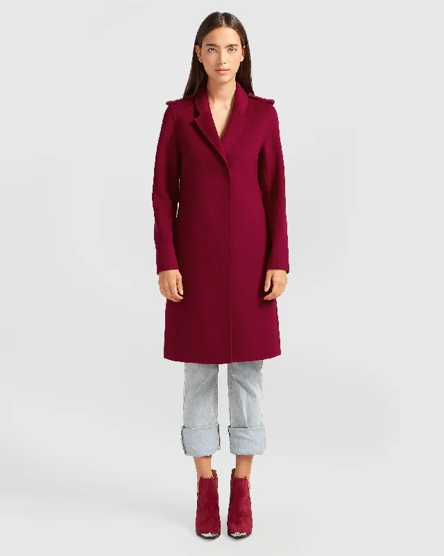 Jealousy Belted Wool Blend Coat - Magenta Youthful Women's Pop