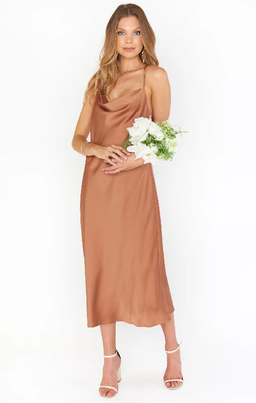 Verona Cowl Dress ~ Copper Luxe Satin Modern Women's Tech