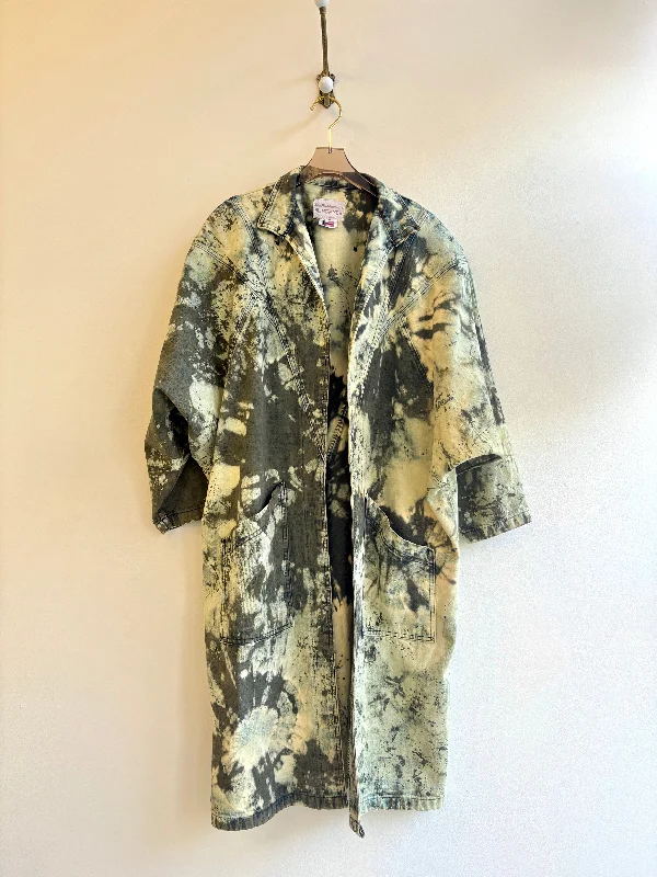 Vintage Hand Dyed Olive Denim Trench Coat (Reworked) Trendy Women's 