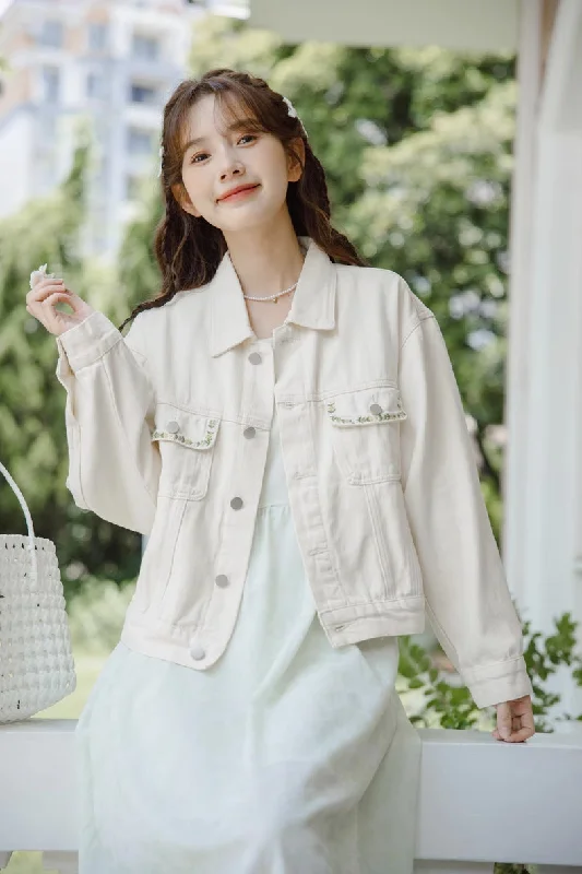Flower Chain Embroidered Jacket (White) Athletic Women's High - 