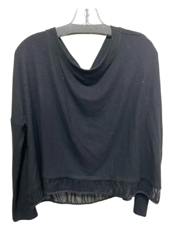 Beautiful People Size S Black Modal Boat Neck Semi Sheer Long Sleeve Top Athletic Women's High - 