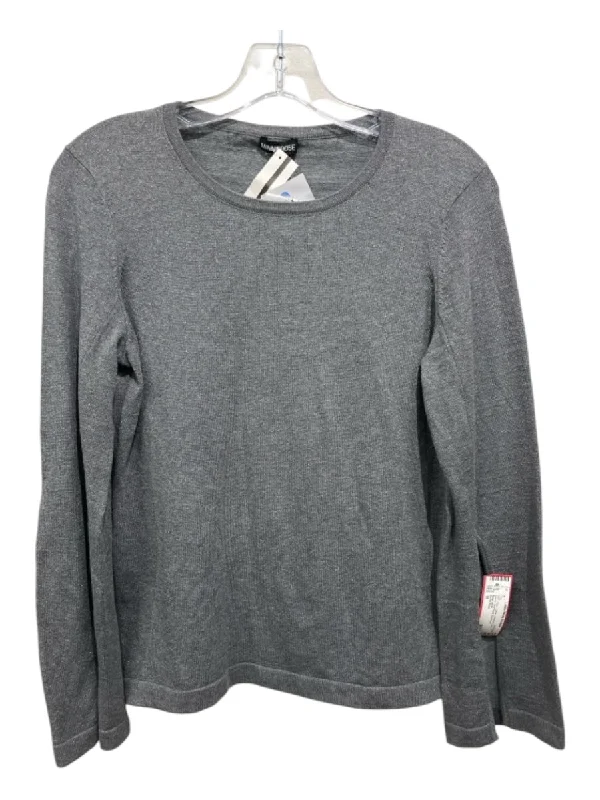 Minnie Rose Size M Gray Cotton Shimmer Long Sleeve Boat Neck Top Monochromatic Office Style
