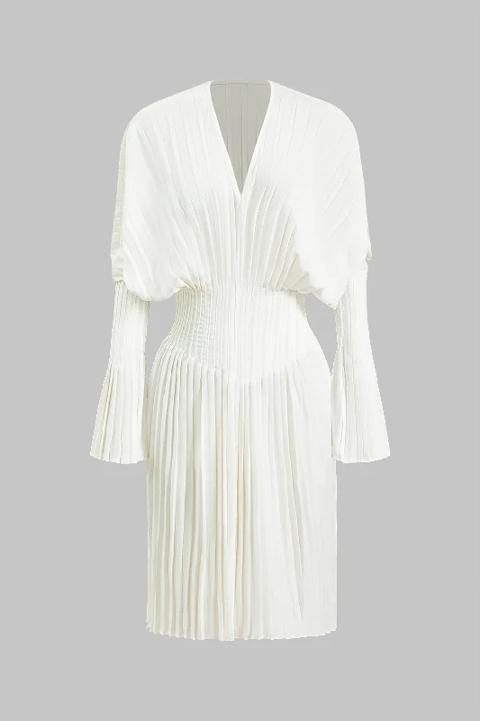 Pleated Long Sleeve Corset Midi Dress garde