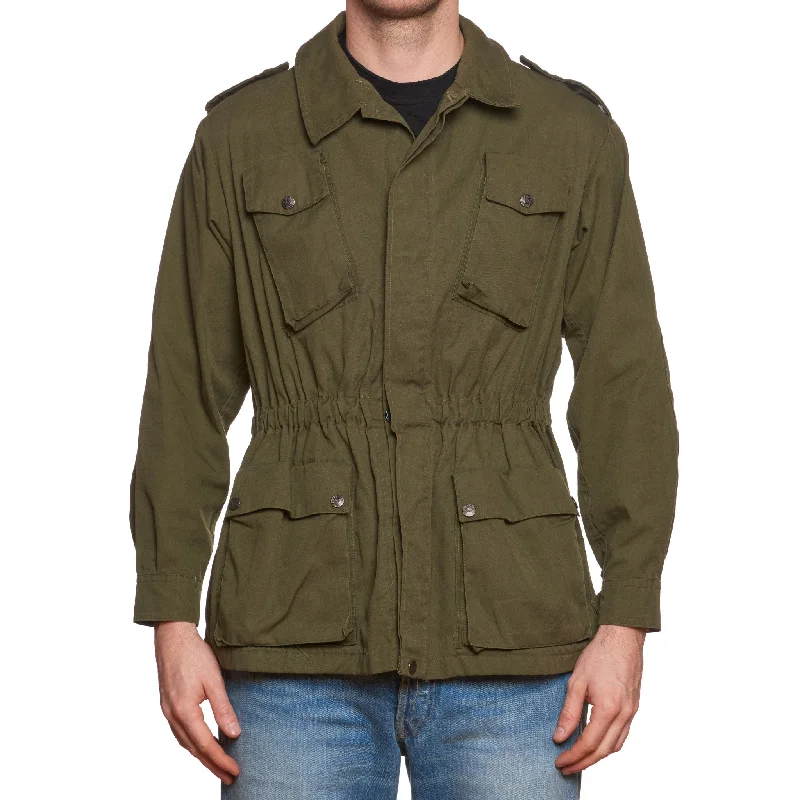Vintage M.C.M Italian Army Rome 80s Green Cotton Military Field Jacket Coat XS Cool Women's Distressed