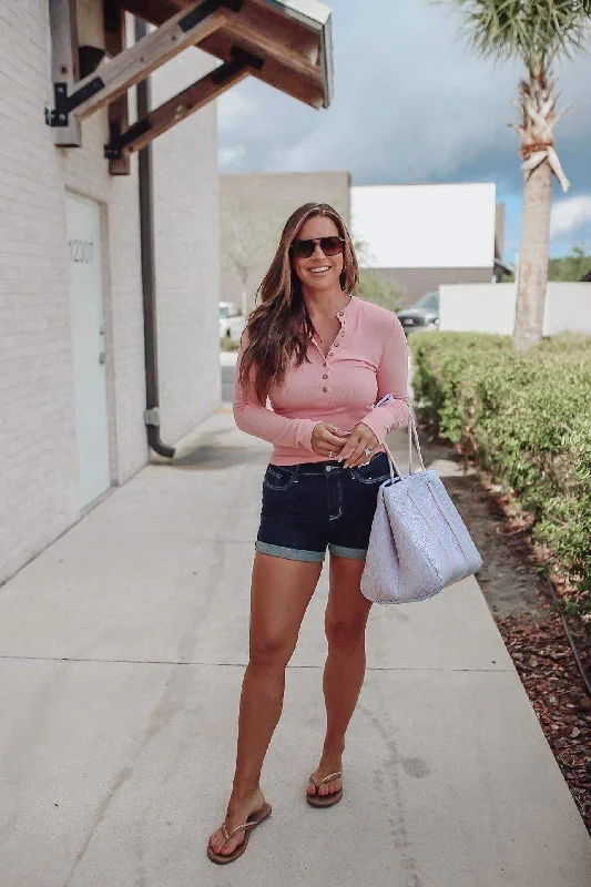 Abela What a Feeling Long Sleeve Henley- Pink Coral purpose