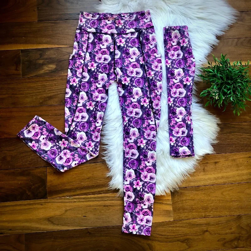 Mommy & Me Gray and Purple Roses Leggings Business