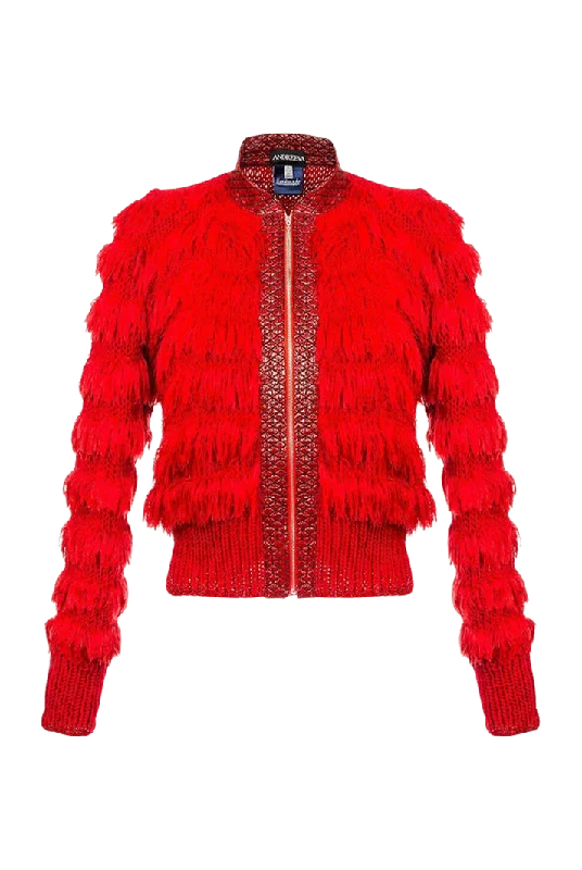 Red Fringe Bomber Jacket Youthful Women's Anime - inspired