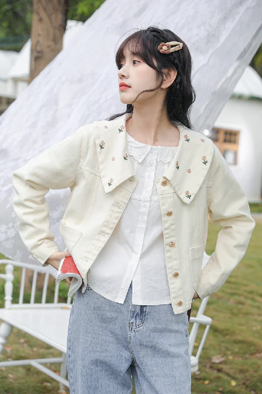 Little Daisy Embroidered Jacket (Cream) Dapper Women's 1920S