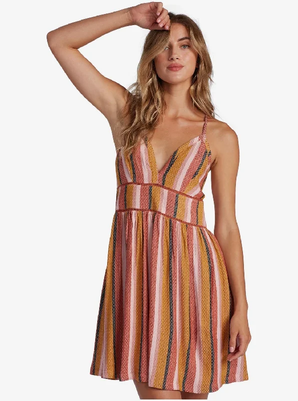 New Silver Light Strappy Dress - Auburn Multi Stripe Sporty Women's Athleisure 