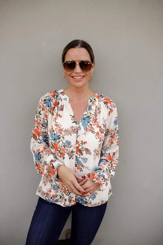 Endless Charisma Floral Button Down Blouse Refined Women's Classic 