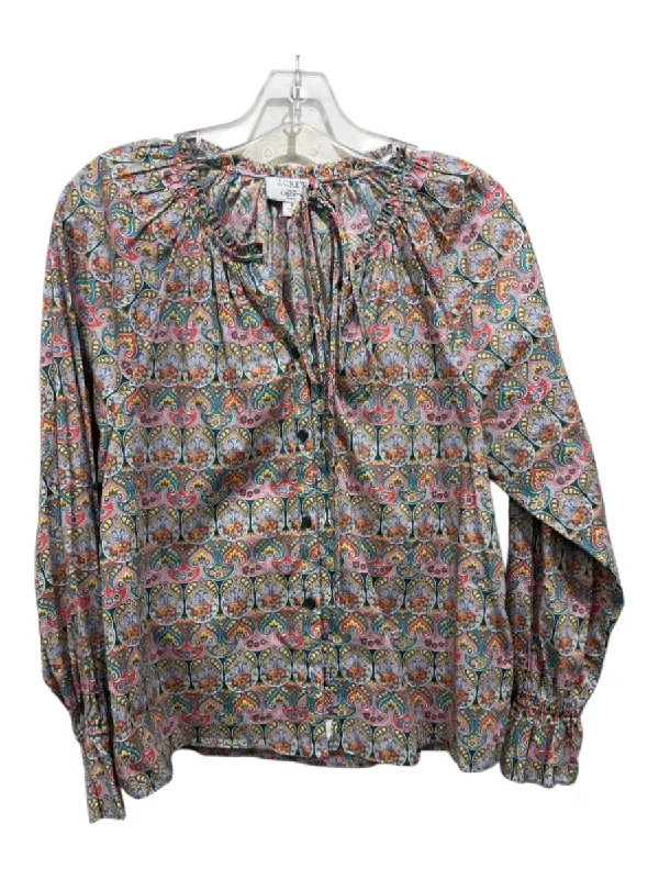 J Crew Liberty Size S Blue, Pink, Yellow Cotton Long Sleeve Button Top Luxurious Women's High -  end