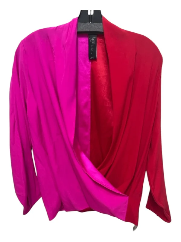 Maria + Cornejo Size 2 Pink & Red Silk Surplice Colorblock Long Sleeve Top Practical Women's Multi - 