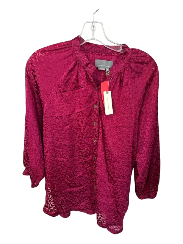 By Anthropologie Size M Maroon Viscose Long Sleeve Textured Top Geometric