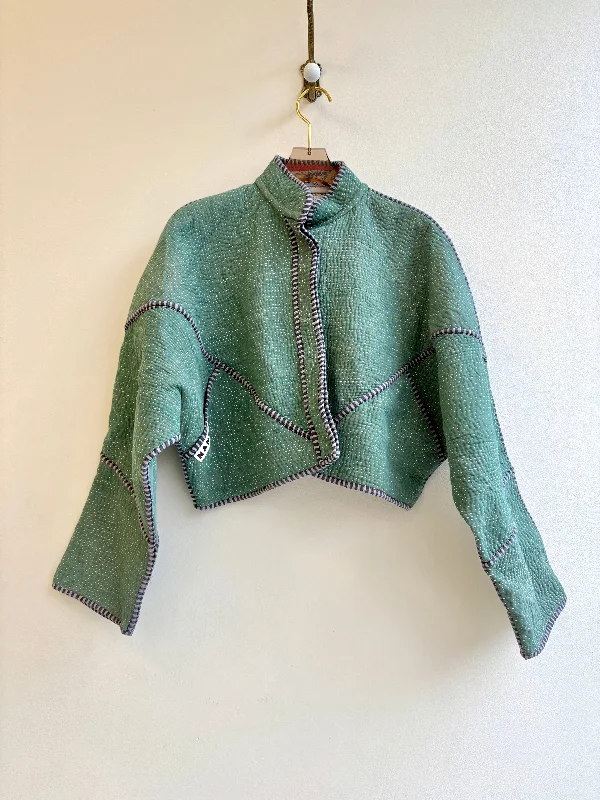 Reversible Kaira Quilted Cropped Jacket in Colors Sage Green & Blue, Red, Black, Mustard French