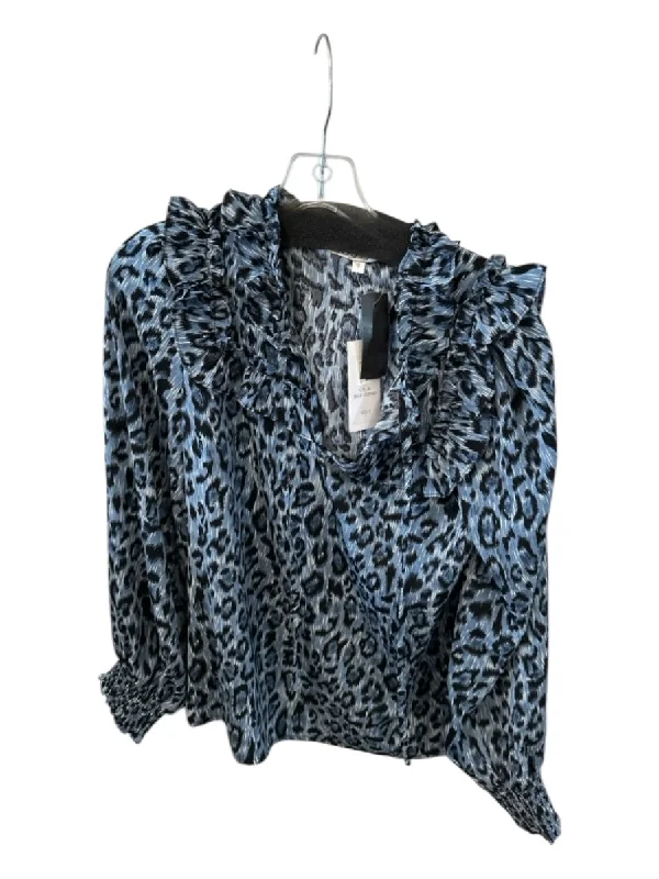 Joy Joy Size S Black & Blue Polyester Long Sleeve Animal Print Top Polished Women's Silk Joy Joy Size S Black & Blue Polyester Long Sleeve Animal Print Top Polished Women's Silk