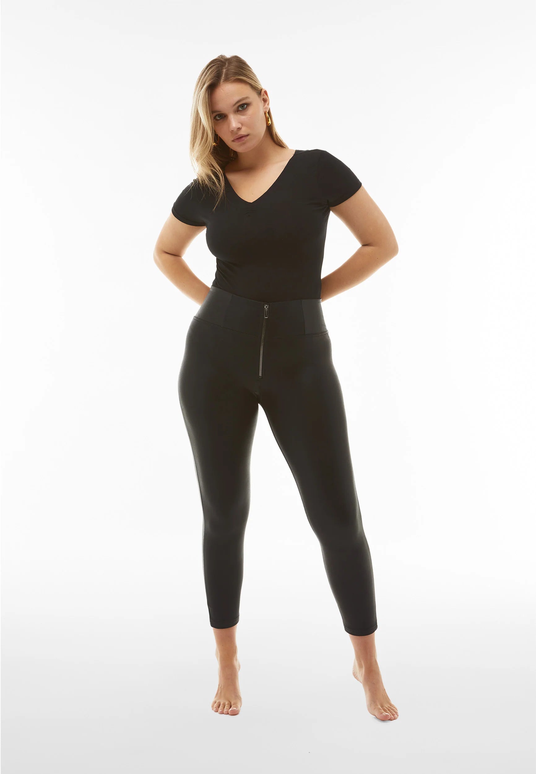 Freddy Jeans Black Metallic Faux Leather High Waist Full Length Sleek Women's Metallic