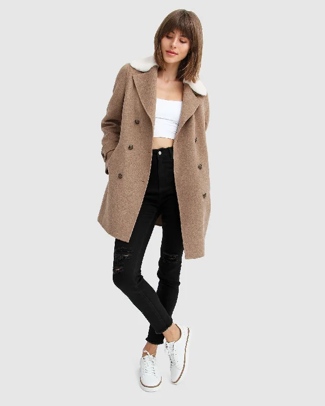 Liberty Sherpa Collar Wool Blend Coat - Oat Dapper Women's 1920S