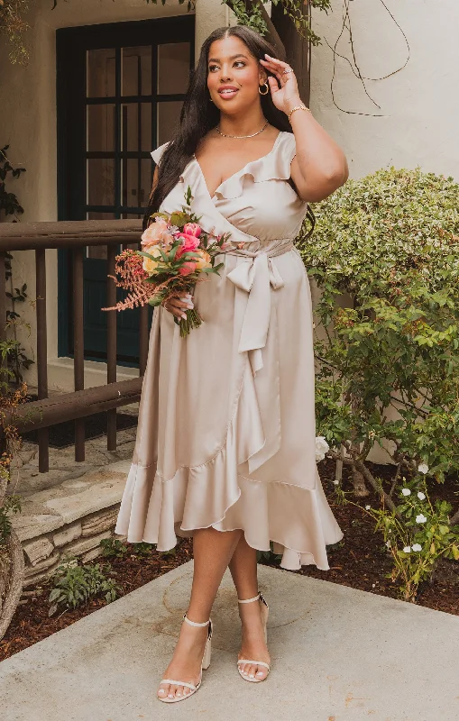 Samantha Ruffle Wrap Dress ~ Show Me The Ring Luxe Satin Elegant Women's Formal 