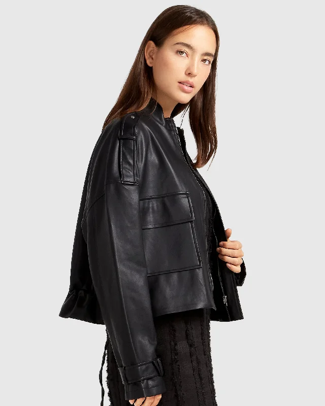 Reload Draped Leather Look Jacket - Black Tough Women's Military - inspired