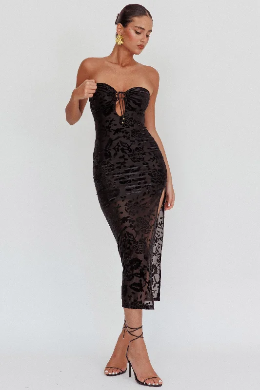 Sing To Me Keyhole Velvet Midi Dress Black Sporty Women's Athleisure 