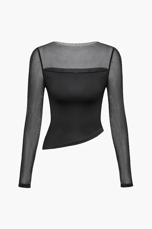 Mesh Sheer Asymmetry Long-Sleeve Top Australian Beach