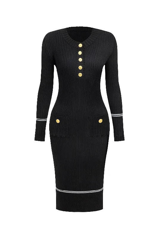 Button Knit Tie-Up Pocket Sweater Dress Compression