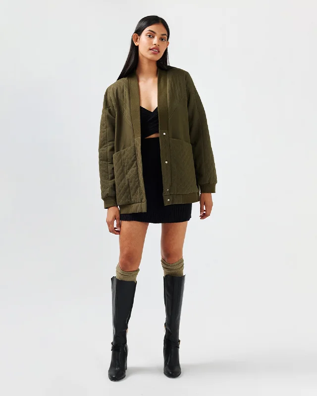 Over It Quilted Bomber - Military Dynamic Women's High - energy