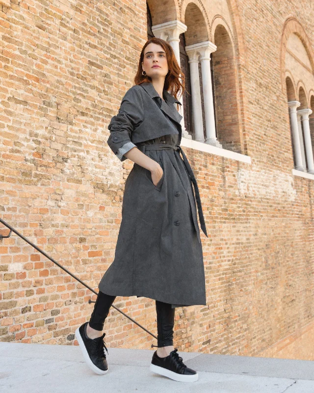 Empirical City Trench Coat - Washed Black Polished Women's Silk