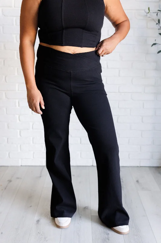 Building Habits Twill Flared Crossover Waist Pant in Black Athletic Women's 