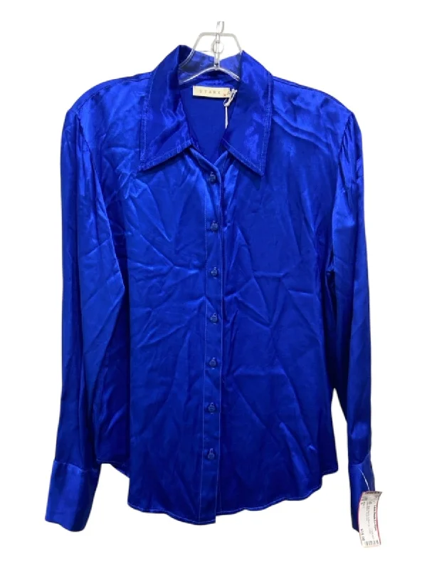 Stark X Size S Blue Rayon Button Up Collar Long Sleeve Top Sophisticated Women's 