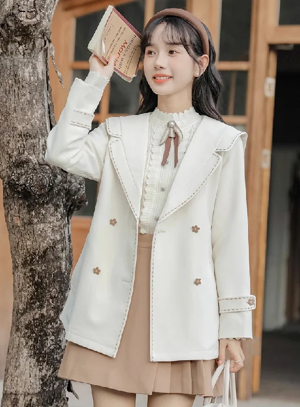 Flower Pop Short Trench Coat (Off-White) Relaxed Women's 