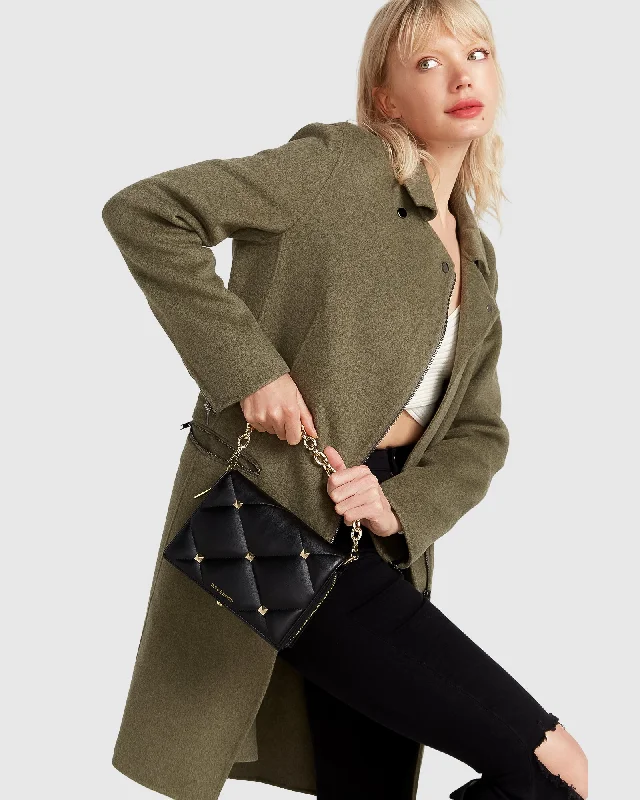 NEW FIT Last Chance Wool Blend Moto Coat - Army Green Preppy Women's College