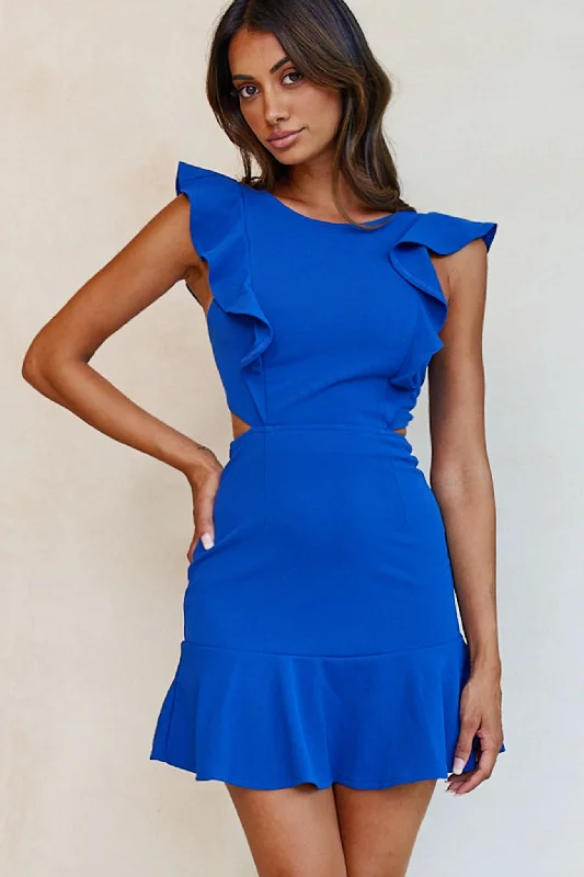 Jackie Wide Ruffle Hem Pinafore Dress Cobalt Blue Sophisticated Women's Tailored