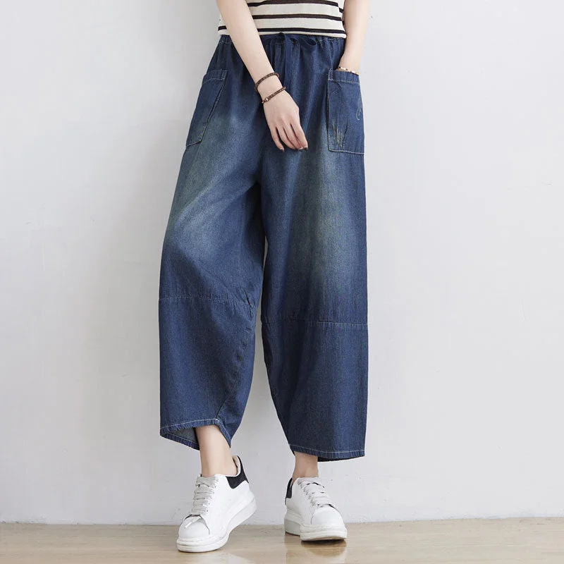 Women Spring Summer Retro Loose Denim Pants Country
